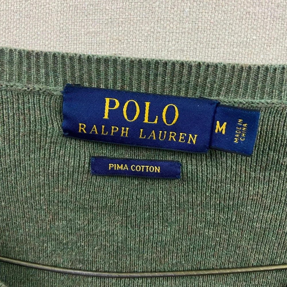 Polo Ralph Lauren‎ V-Neck Sweater Mens Medium Green Pima Cotton Pony Logo
